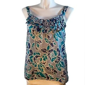Ann Taylor Loft cotton blue floral tank shell top size L